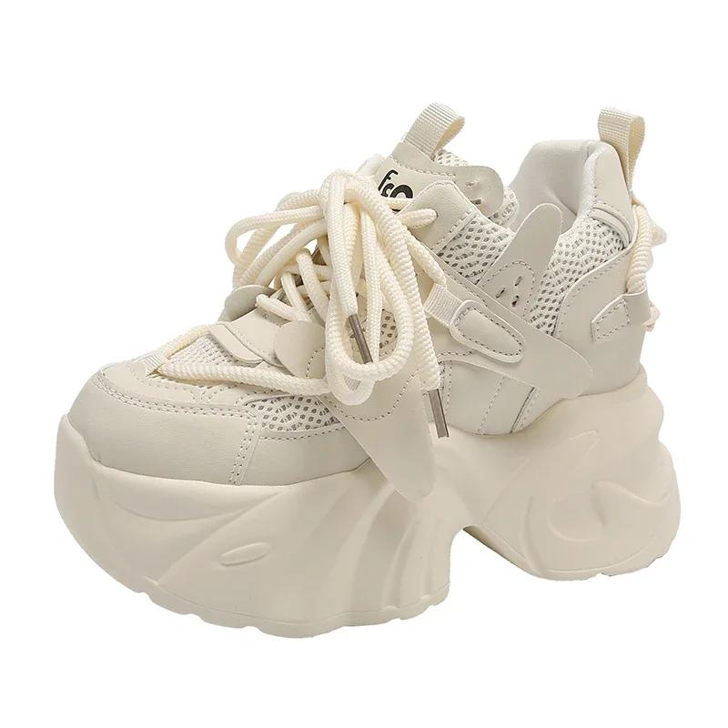Modă Nou Primăvară Vară Femei Adidași Groși Plasă Respirabilă Pantofi Casual Tocuri Pană 7.5CM Pantofi cu Platformă Femme Pantofi Sport Pantofi Dad