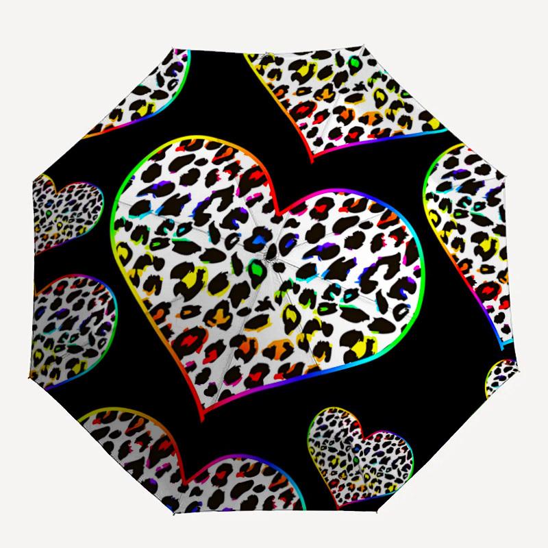 

1pc Leopard Print Heart Pattern Automatic Folding Umbrella - Portable Collapsible 8-Rib Umbrella for All Seasons yy251119214