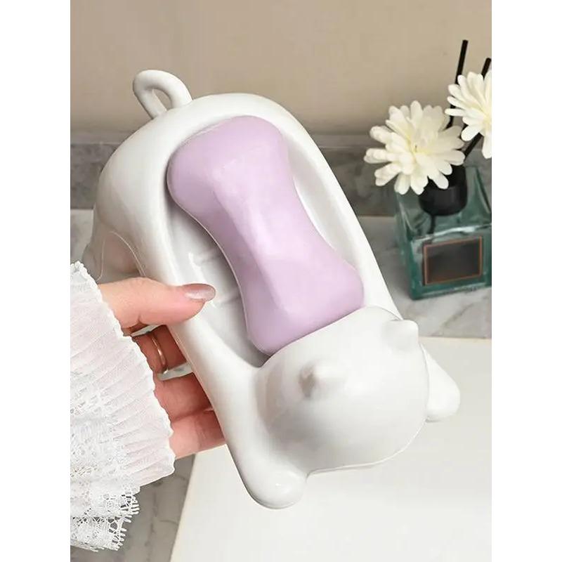 Cat Shape Soap Box Cartoon Soap Dish Washing Sponge Holder Household Bathroom Accessories for Camping Shower Travel Bathroom