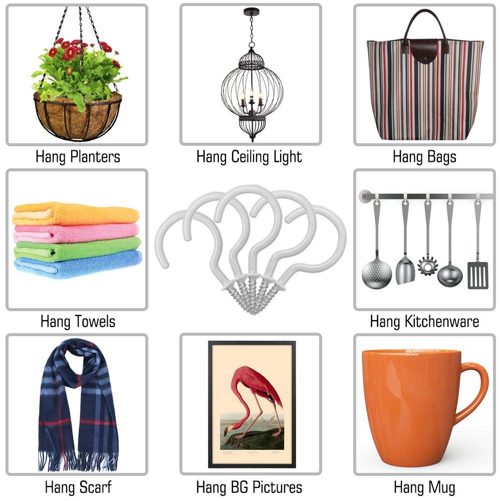 25 Pack Cup Hook Ceiling Hooks, 2.9 Inches, FineGood Vinyl Coated Screw Hanger for Indoor and Outdoor Use - White