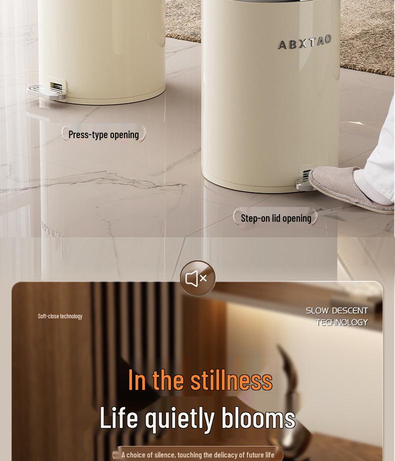 Light Luxury Pedal-Operated Metal Trash Can with Dual Lid, Large Capacity for Bathroom & Living Room