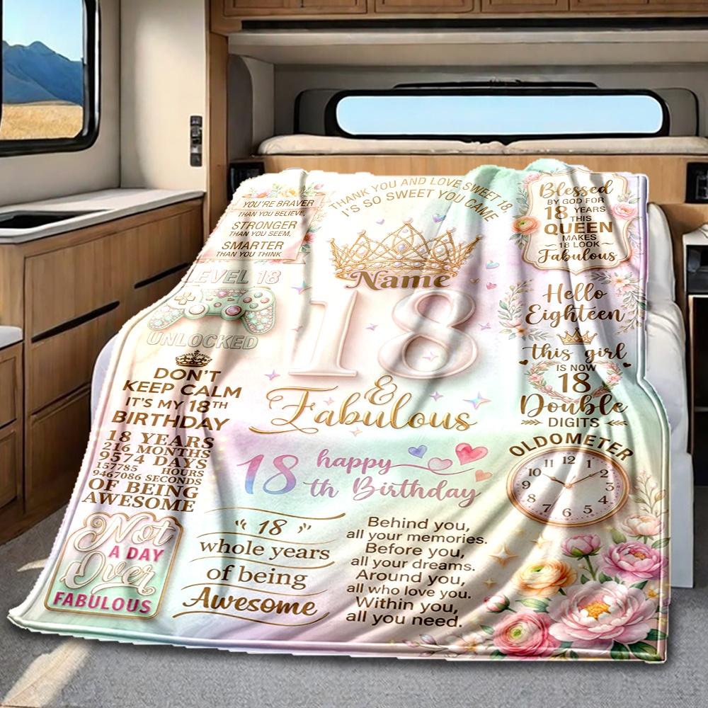 Happy 18Th Birthday Customizable Blanket Customize Text Soft Cozy Versatile For Picnics Outdoor Travel And Camping Sofa Office Four Seasons
