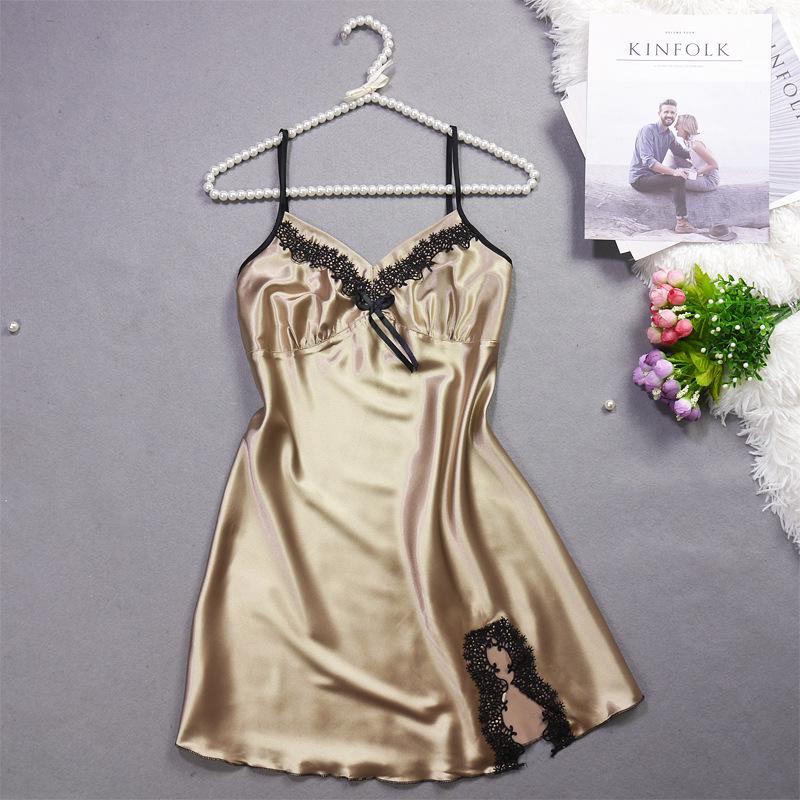 Women's Summer Lace Trim Ice Silk Pajama Set - Cool, Breathable Camisole Nightgown with Short Skirt
