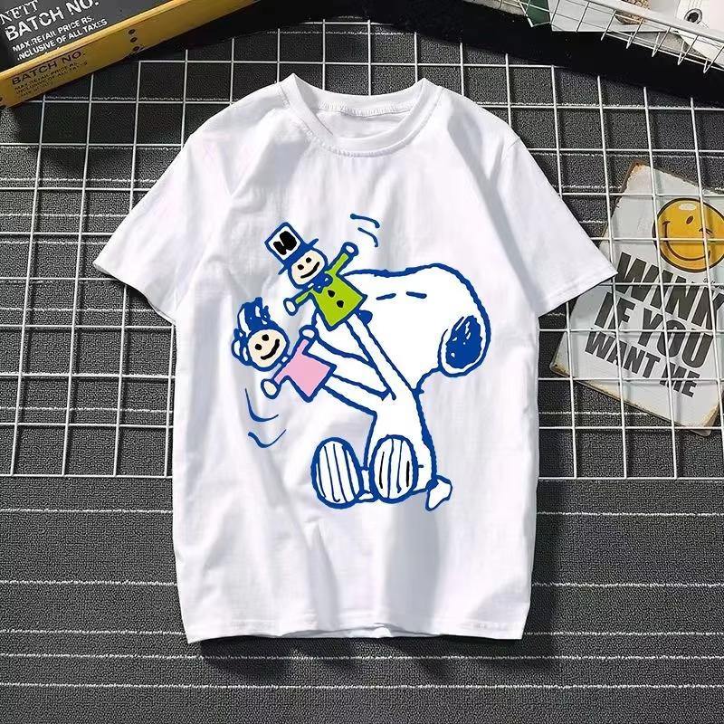 2025 New Snoopy Printing Cotton T-shirt Animation Cartoon Men and Women with The Same Loose Pure Cotton Cute Pure Cotton Top S