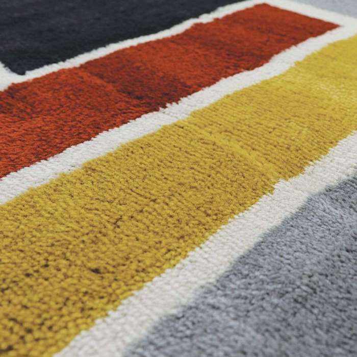 Tapis salon lumineux effet laineux motifs labyrinthe multicolore 120x170