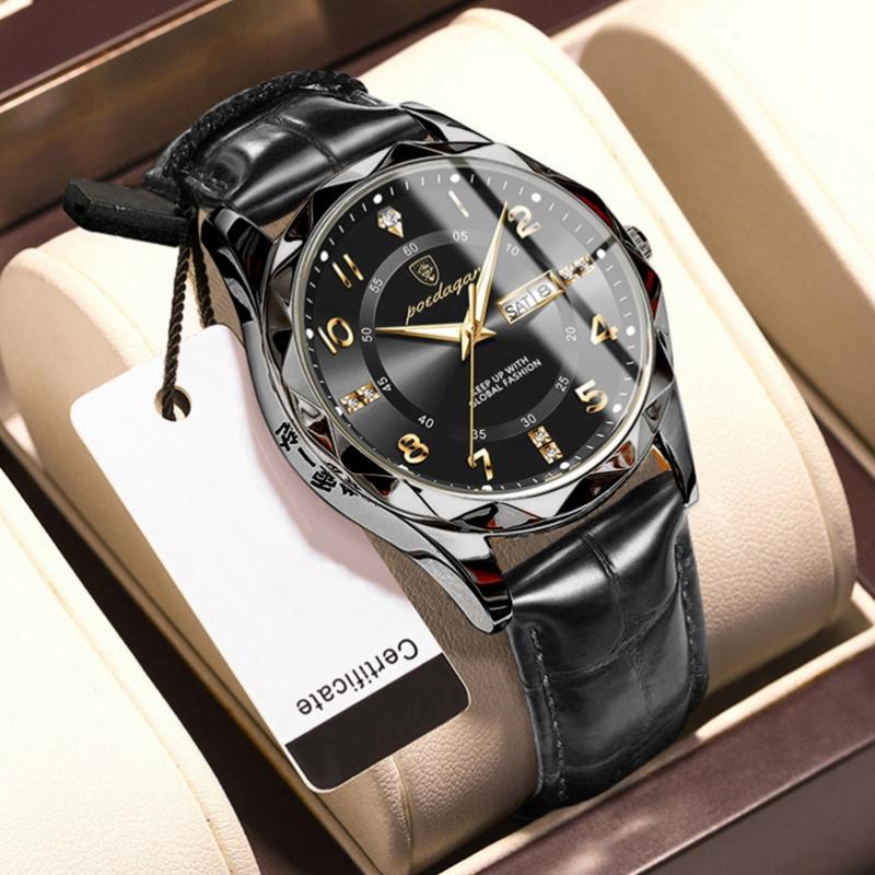 2024 Neue Trendmode Luxus-Herrenuhr Leuchtende wasserdichte Dual-Kalender-Ultradünne diamantverzierte Leder-Herrenuhr mit Automatikwerk