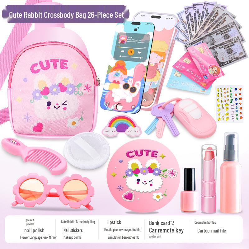 Zestaw do makijażu dla dzieci – Zestaw do odgrywania ról księżniczki – Kolorowe akcesoria kosmetyczne i torebka na toaletkę