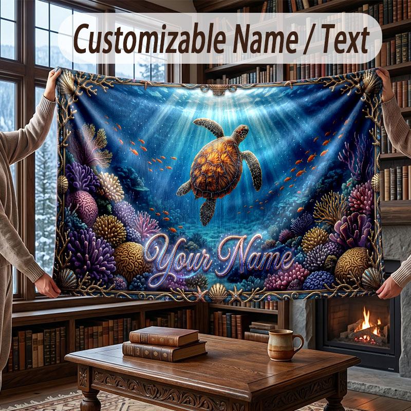 Octopus Sea Life Theme Throw Blanket Custom Name Text Personalized Blanket Soft Cozy Blanket for Home Sofa Bed