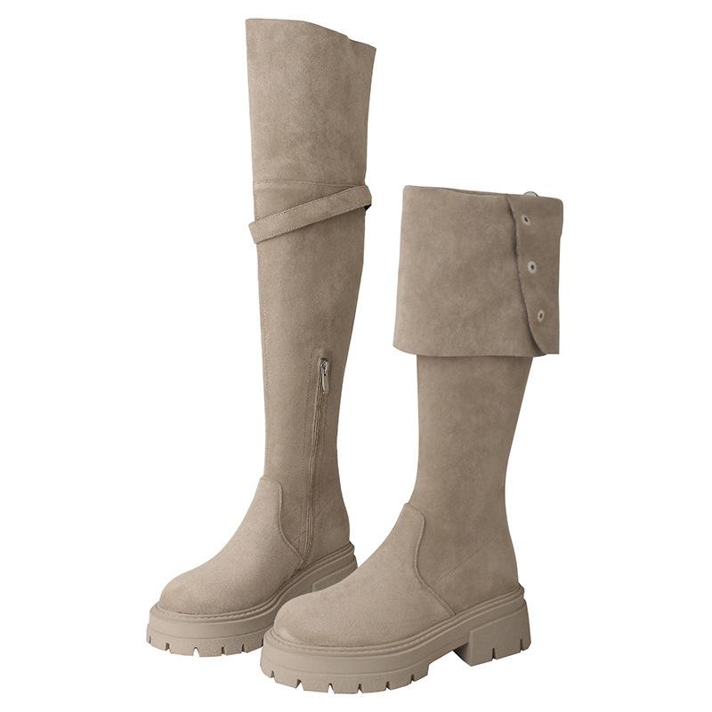 Fashion Women Mid Heels Over The Knee Suede Chelsea Boots New Platform Designer Luxury Shoes Goth Brand Walking Gladiator Mujer Botas