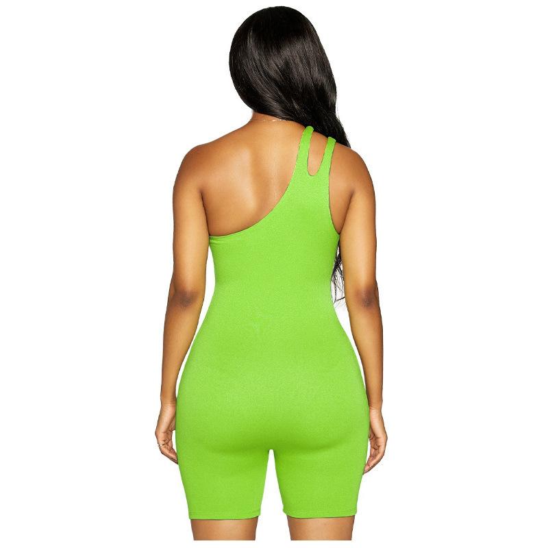 Abbigliamento da donna europeo e americano, stazione internazionale, tuta sportiva da yoga monospalla a tinta unita senza maniche, aderente, che solleva i fianchi