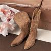 Maillard Boots Boots Women's 2025 New Knight Boots Retro Embroidered V-mouth Western Cowboy Boots