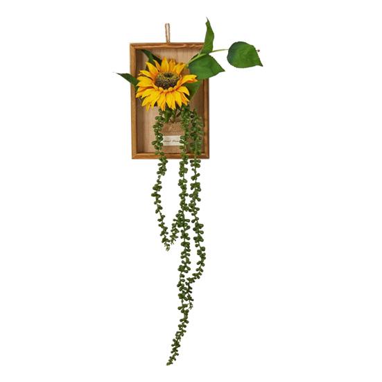 Artificial Plants Wall Decor, Rustic Farmhouse Wall Hanging Planter, Vintage Wood Framed Fake Plants Holder for Indoor Living Room, Kitchen, Bedroom