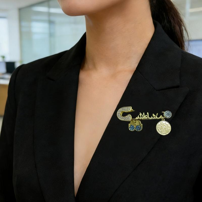 Modern Letter Shaped Brooch Pin Alloy With Turkish Cultural Charm Elegant Look Delicate Versatile Chest Pin