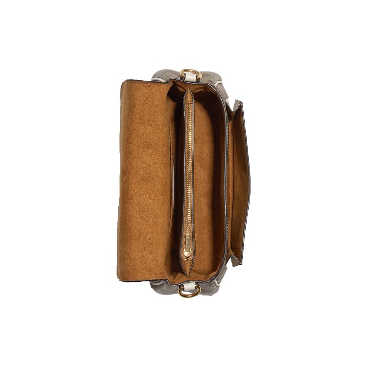 Coach Lucy 22 Double Buckle Flap Cycling Cambridge Canvas And Pebble Leather Messenger Bag Women bags White Khaki C6781-IMDJ8