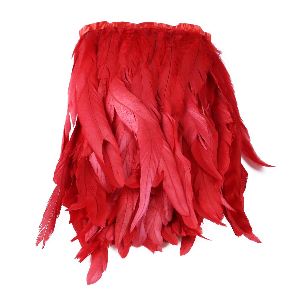 Red Rooster Tail Trims Natural Coque Feather Trimming Ribbon For Crafts Dress Skirt Carnival Costumes Plumes 10-12 Inch