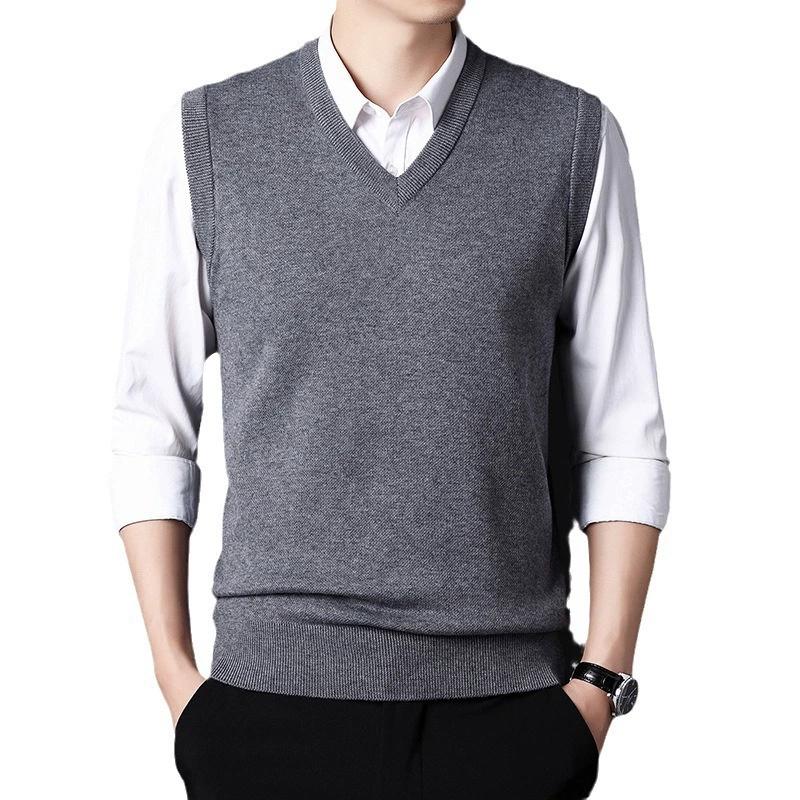 Wool Vest Autumn Men's Sleeveless Solid Color Knitted Vest Thick Sweater Men's Shoulder