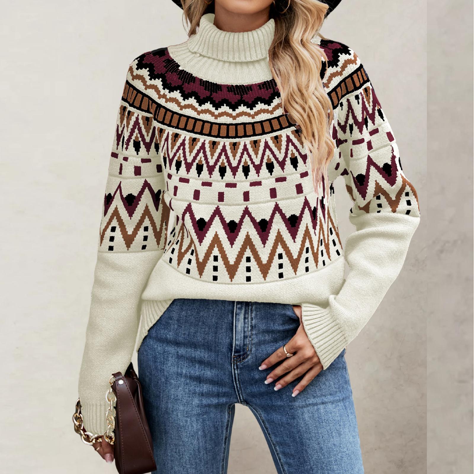 

Women s Knitted Retro Round Neck Loose Pullover Sweater L