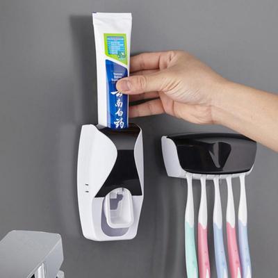 Automatic Toothpaste Dispenser Set Family Toothbrush Holder Wall Mount Dust-proof Storage Rack Toothpaste Squeezer For Bathroom