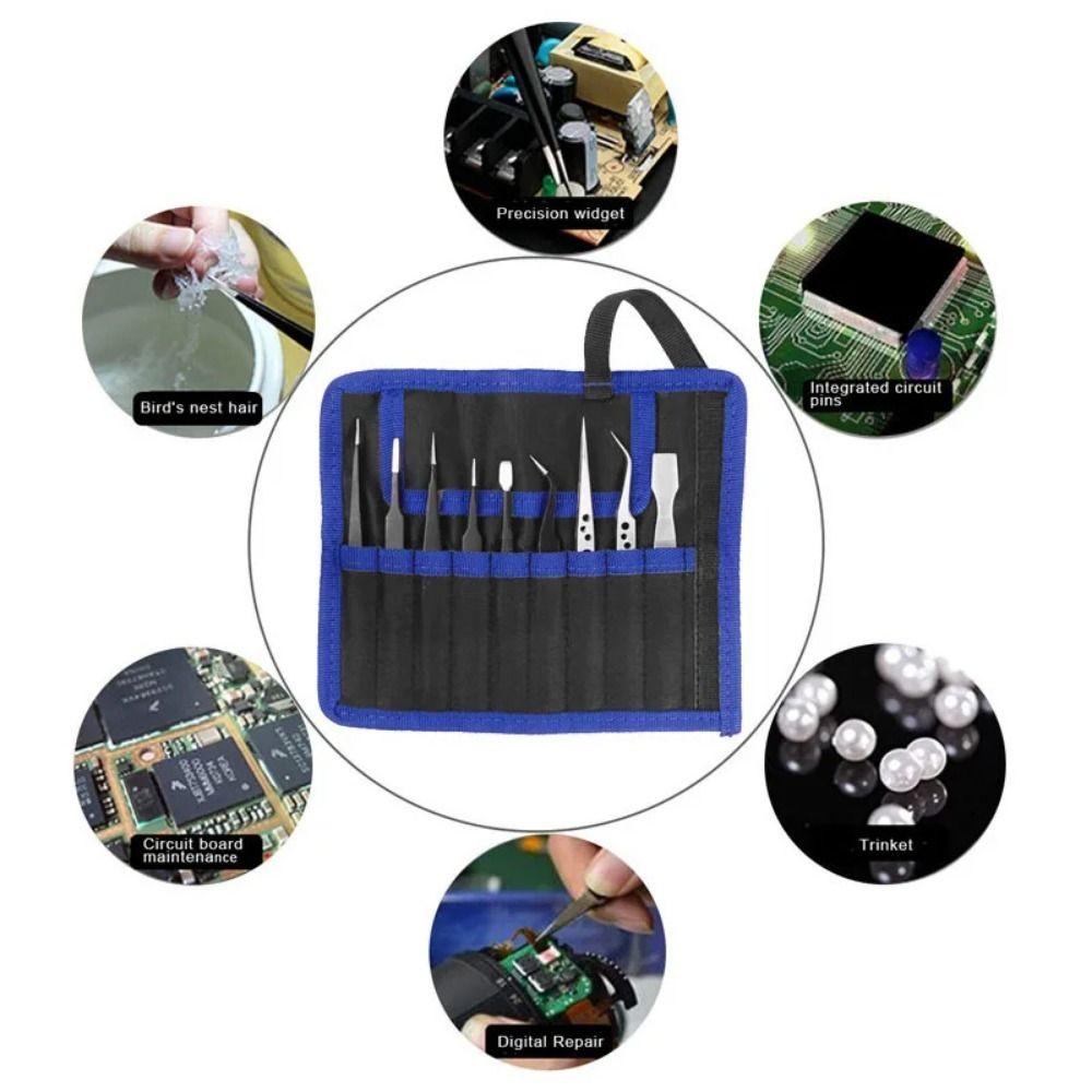 9/10pcs Durable Precision Tweezers Set Industrial Repair Tools Mobile Phone Repair