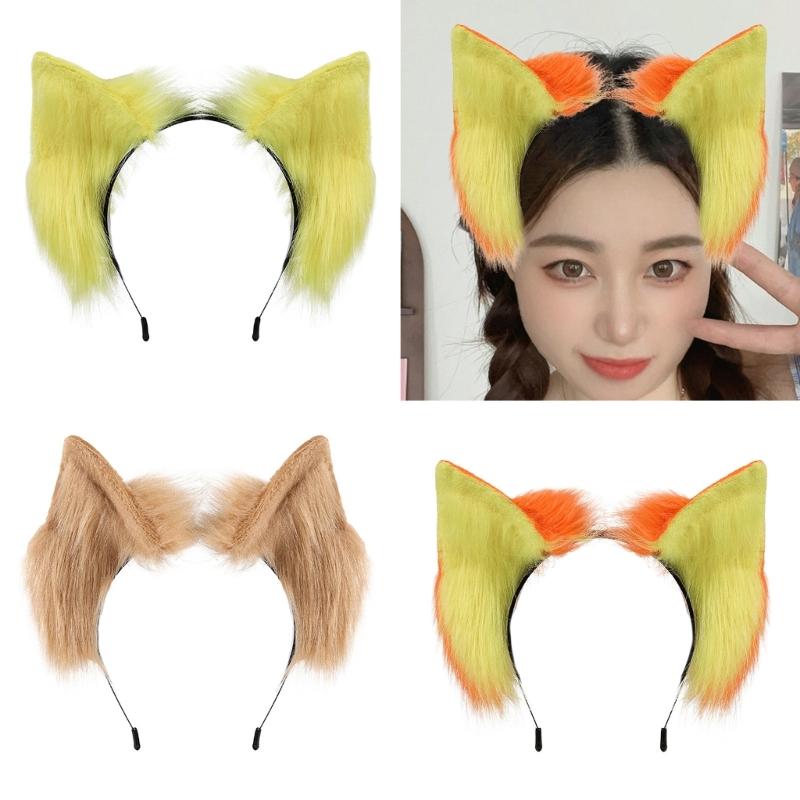 Realistisches Katzenohr-Haarband mit Plüsch-Haarband, Farbverlauf-Design für Damen, Mädchen, Cosplays, Event-Themenpartys
