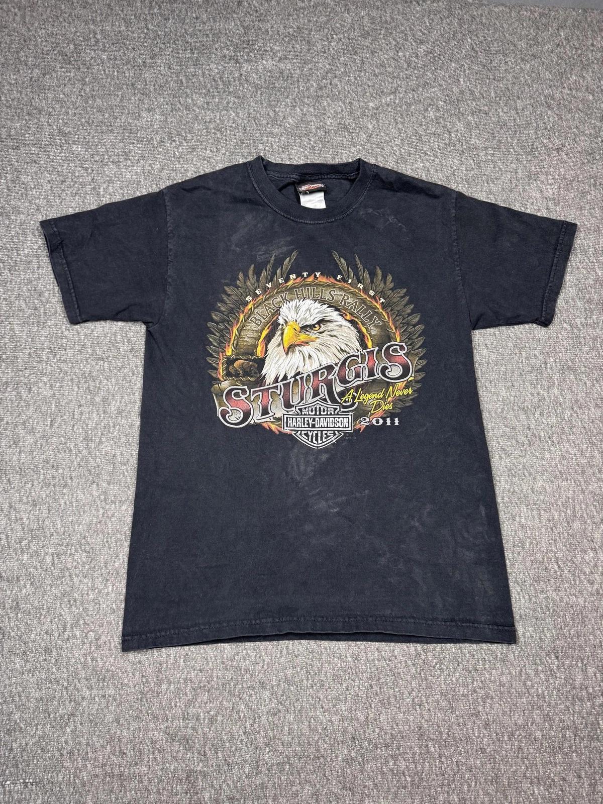 Harley-Davidson Sturgis Shirt Mens Small Black Eagle Rally Hill City 2011 Tee XL