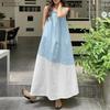 Women Casual Round Neck Loose Splice Summer Sleeveless Long Dress