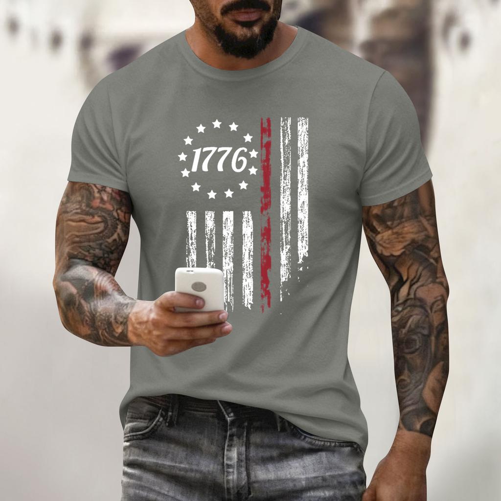 Men's Holiday Print Round Neck Short Sleeve Top Casual Sports Top