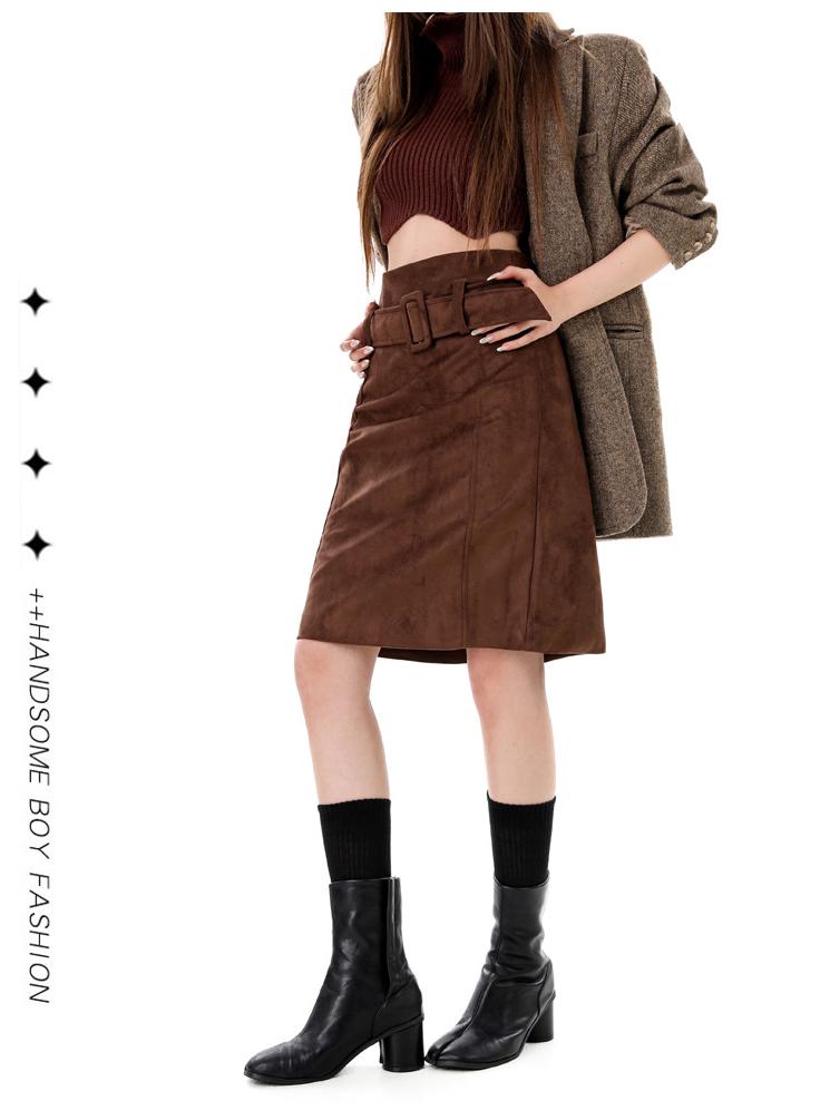 American Retro Suede Women's High Waist Slimming Bodycon Skirt for Autumn/Winter 2025