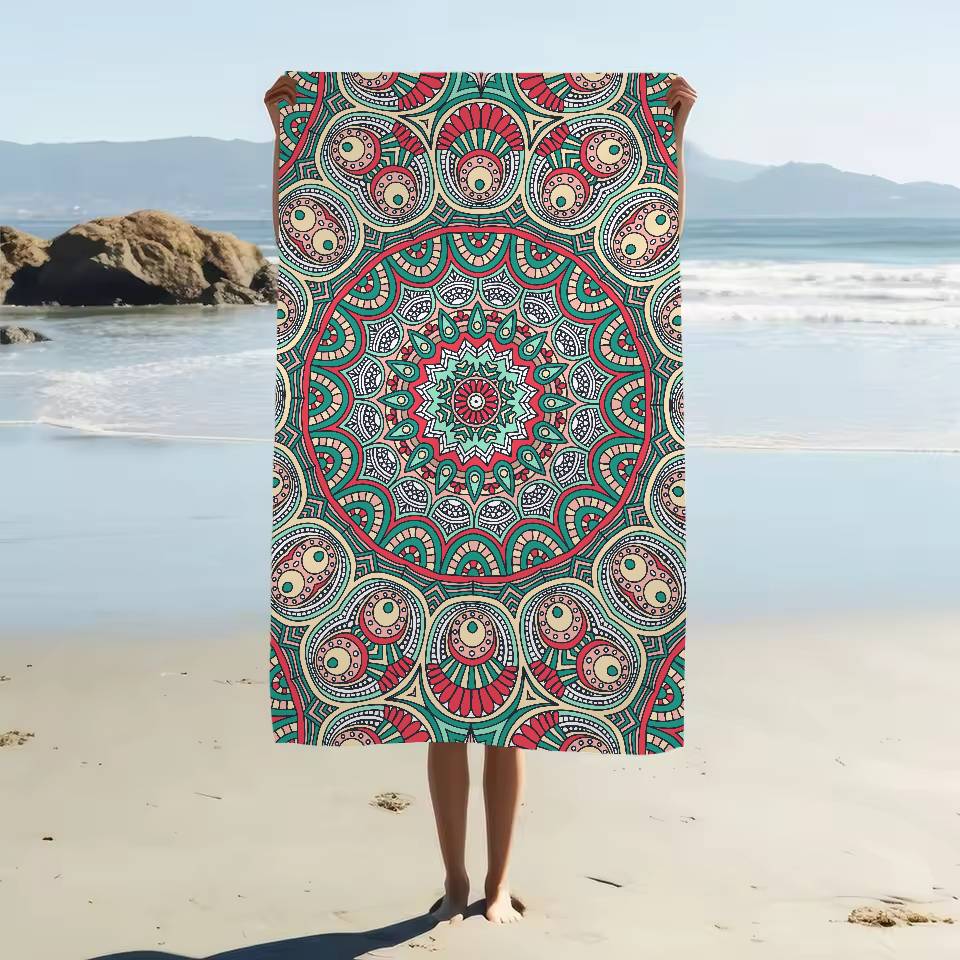 Classical Floral Pattern Print Microfiber Printed Beach Towel Mountain Climbing Yoga Beach Swimming Running Absorbent Soft Towel