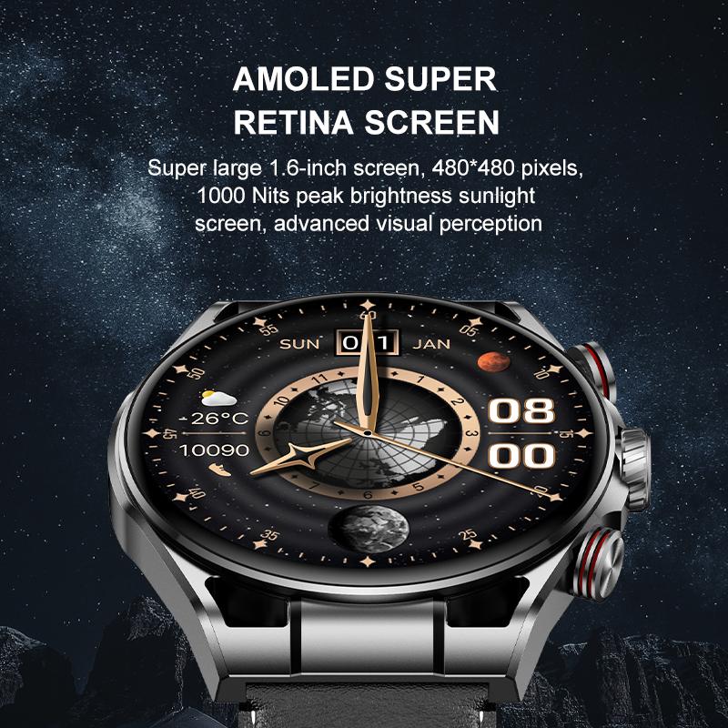 

HEYPLUS GTR Bluetooth-compatible Call Smart Watch 1.6 Inch AMOLED Round Screen Fitness Tracker Brown