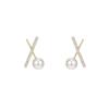 Silver Needle Retro Pearl Cross Earrings - Japanese & Korean Style