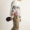 Grenzüberschreitende europäische und amerikanische Trendmarke RRR-123 Graffiti-Buchstaben-Slogan Langarm-T-Shirt für Männer und Frauen, amerikanischer High Street Used-Look