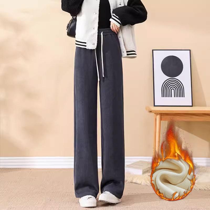 

Женские брюки палаццо из толстого шенилла на флисовой подкладке – Очень толстые, с высокой посадкой, повседневные, стройнящие, из овечьей шерсти – Идеальны для осени и зимы. L for 110-120 lbs