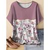 Summer Personalized Women's Directional Contrasting Color Floral All-over Printed Round Neck T-shirt Short-sleeved Top