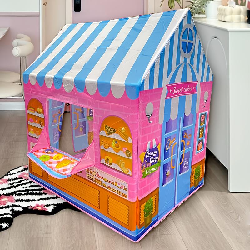 Süßigkeitenladen Spielzelt für Kinder Rosa Blau Gestreiftes Desserthaus mit Buntem Kuchen & Eiscreme-Display Outdoor Spielzelt