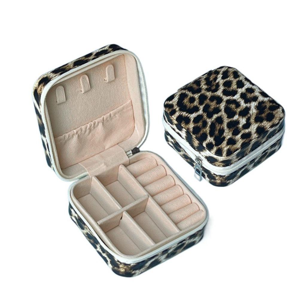 

Earrings Ring Storage Jewelry Storage Box Zipper Travel Organizer Jewelry Case Home Storage Golden Leopard Print