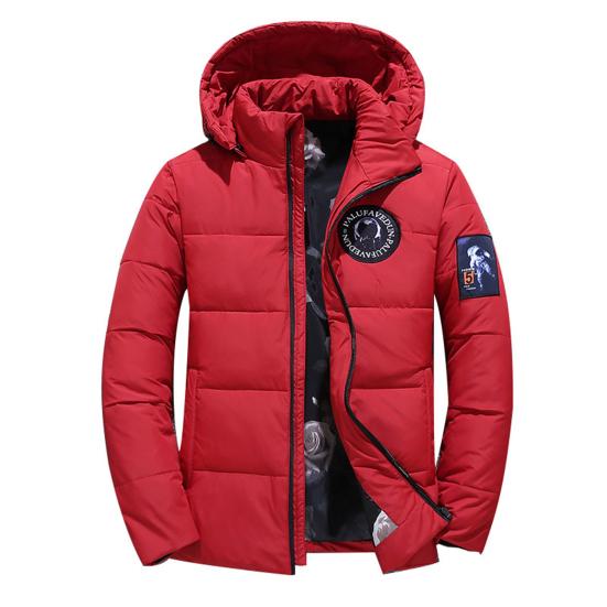 Winter Men Jacket Cotton Padded Anti-static Lining Zipper Placket Patch Coldproof Fluffy Filling Hooded Coat