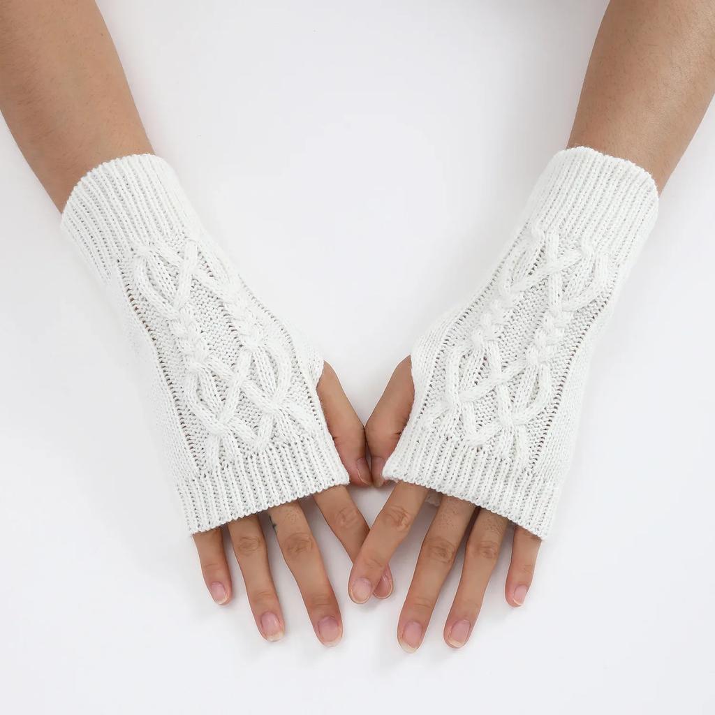 Women's Half Finger Gloves Are Soft and Warm In Winter Wool Like Knitted Arm Gloves and Neutral Black and White Gloves