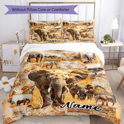 Elephant Herd Customize Your Name Bedding Set Breathable Duvet Cover With Pillowcases Decorative Bed Linen For Bedroom Home Decoration Birthday Gift