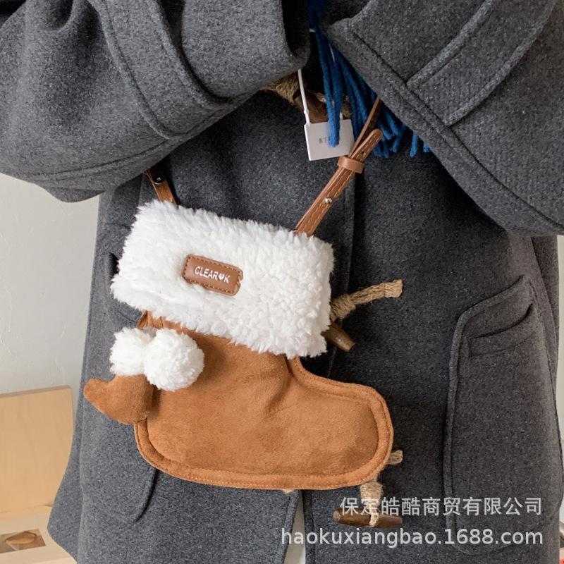 Cute Boots Bag Women's Autumn and Winter 2025 New Trendy Retro Suede Mobile Phone Bag Versatile Messenger Plush Bag