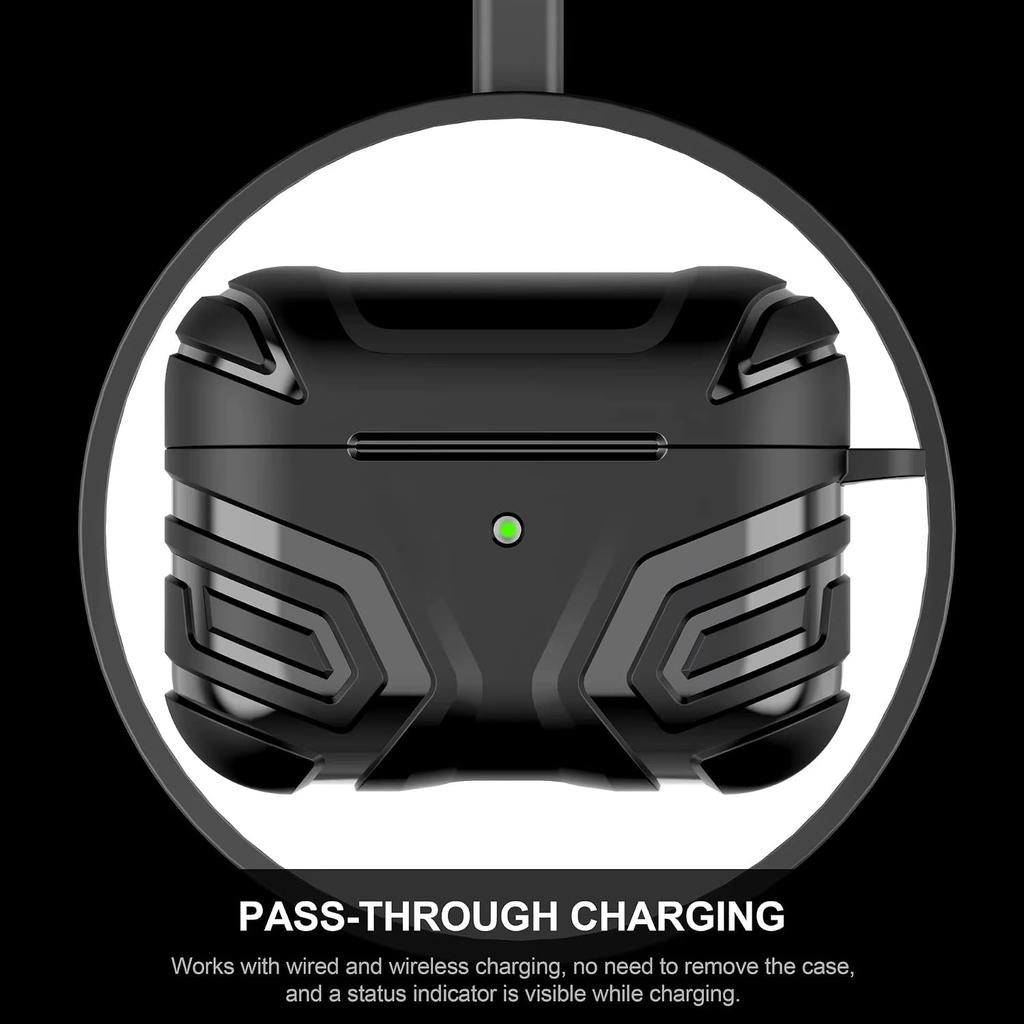 Protective AirPods Pro 2nd Generation Case Cover with Carabiner, with Keychain, Military-Grade Design, Full Body Protection, Black