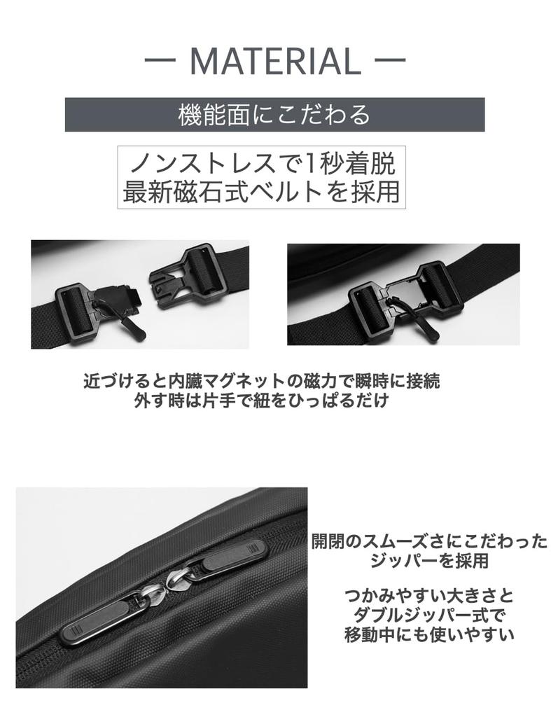 Crossbody Shoulder and Waist and Bag Men's 2-way Bag, Bag, Pouch. Compact, Small, Lightweight, Water-repellent, Waterproof. One-shoulder (Black)