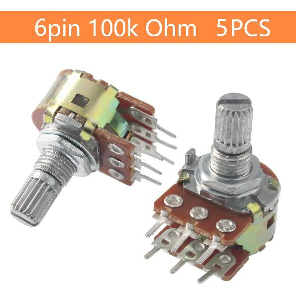 5Pcs WH148 Potentiometer 100K Ohm Variable Resistors 6-Pin 15mm Shaft Dual Linear Potentiometers for Audio Volume Control, Light Dimming, Motor Speed