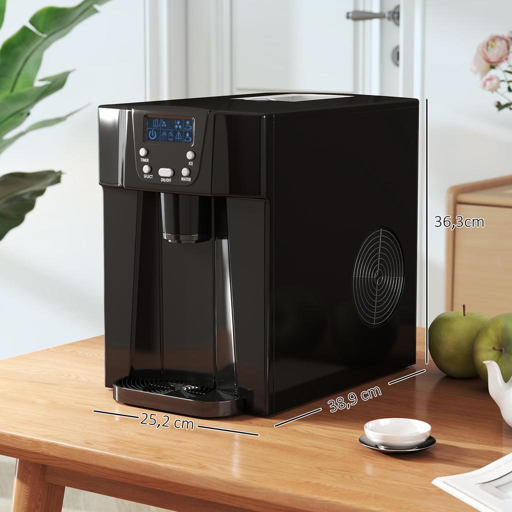 Ice Maker with Water Dispenser, Ice Maker, 12kg In 24h, 9 Ice Cubes In 6-10 Minutes, 25.2x38.9x36.3cm, Black