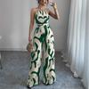 Women's Halter Neck Sleeveless Printed High Waist Wide Leg Jumpsuit Casual Summer Romper