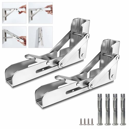 2 Folding Wall-Mounted Shelf Brackets, Space-Saving, Stainless Steel Expansion Screws for Heavy Workbench Shelf Support, 150mm
