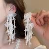 Silver needle French retro flower pearl fringed earrings personality sweet temperament stud earrings women