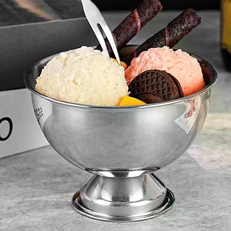 Salad Cup Safe Stainless Steel Ice Cream Cup Gold Silver Dessert Bowl With Ice Cream Spoon Accessories Household Kitchen Tools