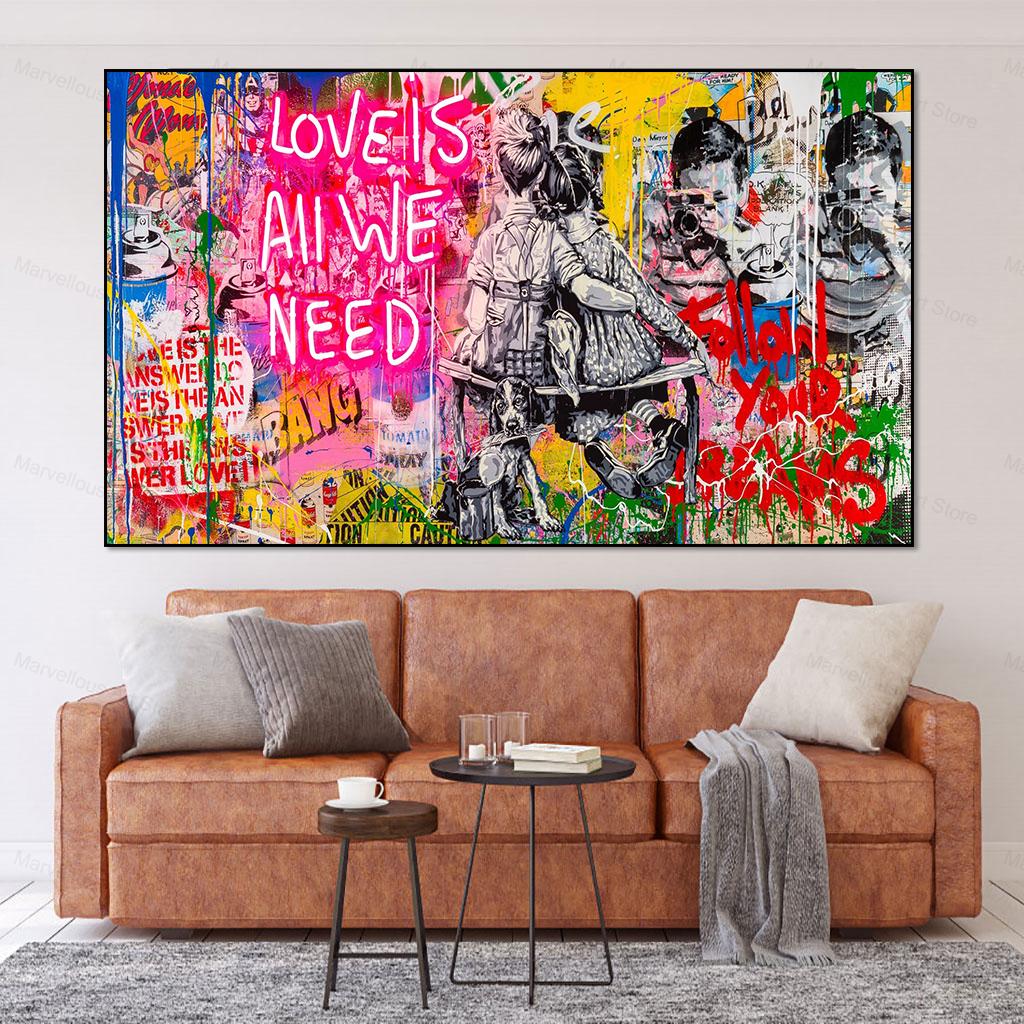 Banksy Graffiti Pop Art Chłopcy i Dziewczęta Plakaty i Wydruki Malarstwo Na Płótnie Sztuka Ścienna Obrazy Do Salonu Dekoracja Domu