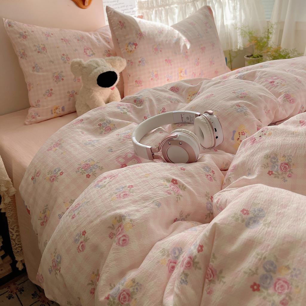 A-Typ Doppelgarn Vierteiliges Heimtextil Bettwäscheset Cartoon Bettlaken Bettbezug Studentenwohnheim Dreiteiliges Bettwäscheset